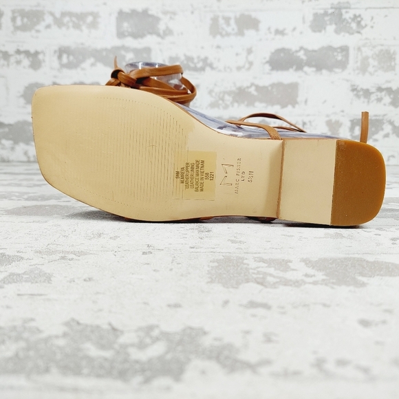 New Marc Fisher Mireya Brown Leather Flat Strappy Sandals H951 - Picture 8 of 11
